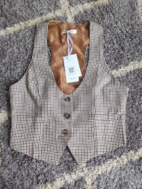 Grace Karin Brown and Cream Houndstooth Vest